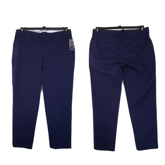 Reyn Spooner Women 12 Dobby Pants Navy Blue Chino Trousers Stretch Twill NEW - Picture 2 of 6